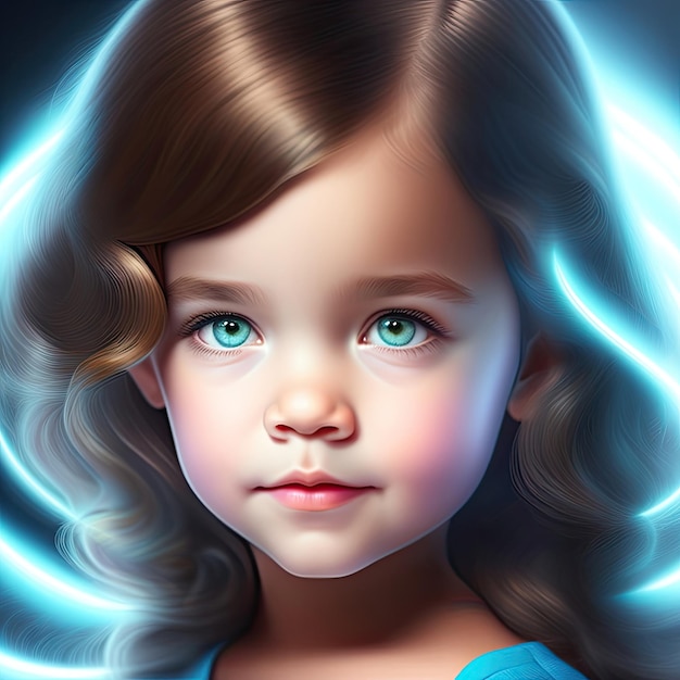 Cute little girl with luminous wavy lines