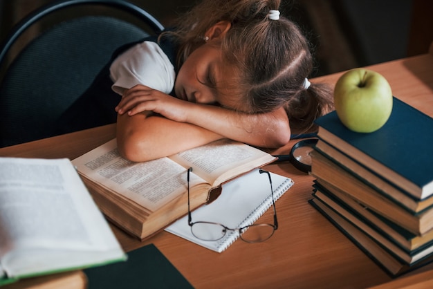 おさげのかわいい女の子が図書館にいます