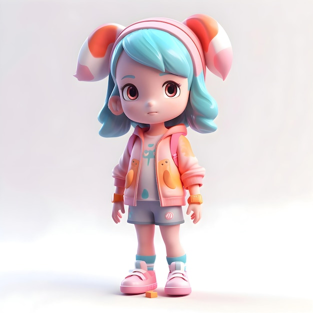 Cute little girl with pink hair and blue eyes3d rendering