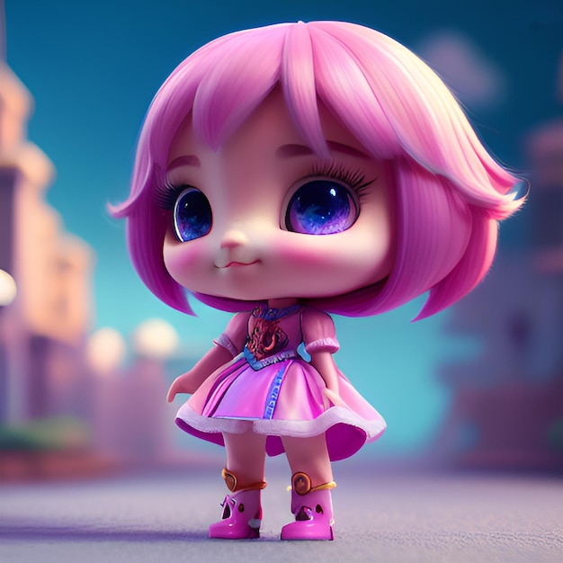 cute little girl with pink hair wearing a pink dress