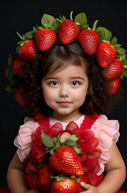 Photo cute little girl with strawberries