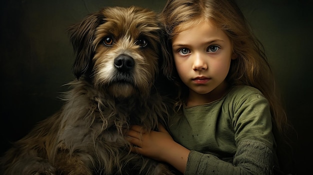 cute little girls loves her dog