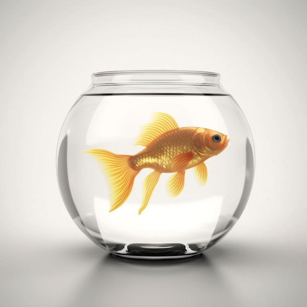 a cute little golden fish in a small jar fish tank 3d render