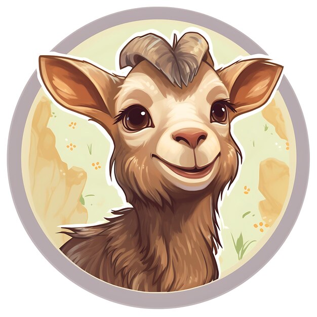 Cute little happy goat on a circle