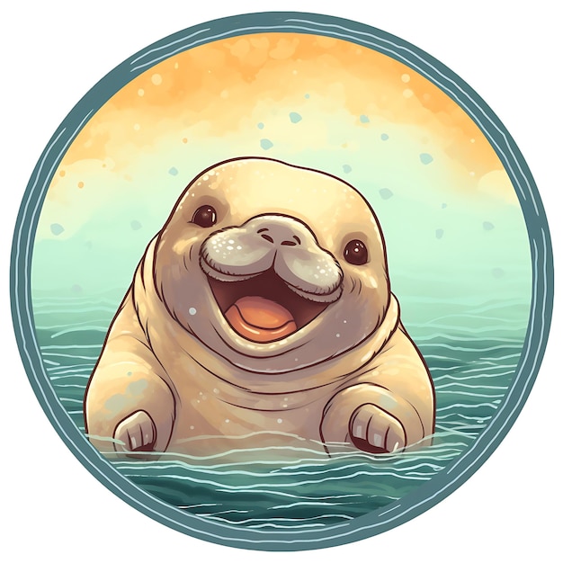 cute little happy Manatee on a circle