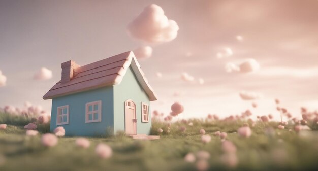 A cute little house in the meadow 3d render style generative ai illustration art