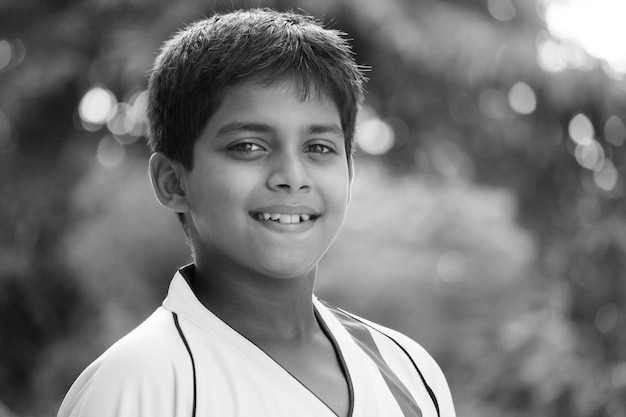 A Cute Little Indian boy looking into the camera Childrens emotions Place for text Baby look