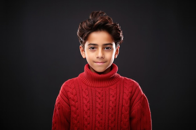 cute little Indian boy wears sweater in winter looking at camera