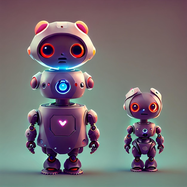 cute little isometric cyberpunk robot character