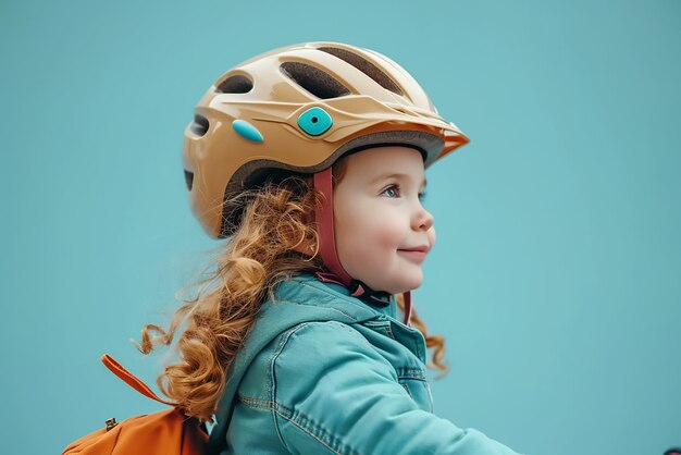 Cute little kid on bicycle isolated pastel background