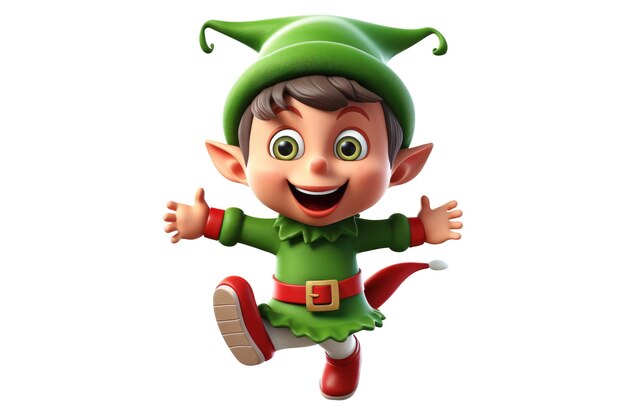 cute little kid boy wearing green elf Christmas costume Generative AI