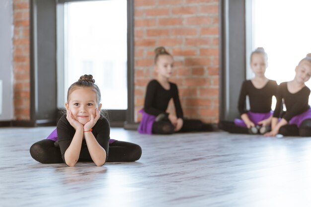 Cute little kids dancers on dance studio