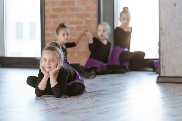 Cute little kids dancers on dance studio