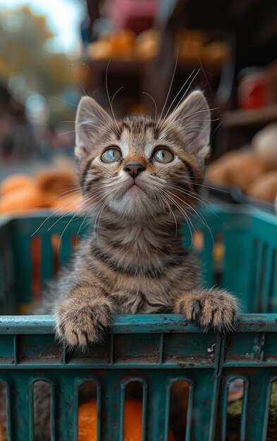 Cute little kitten in basket