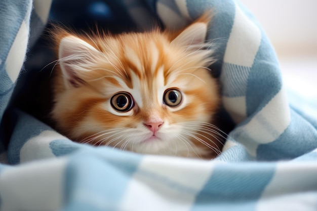 Cute little kitten in a blanket ai generative