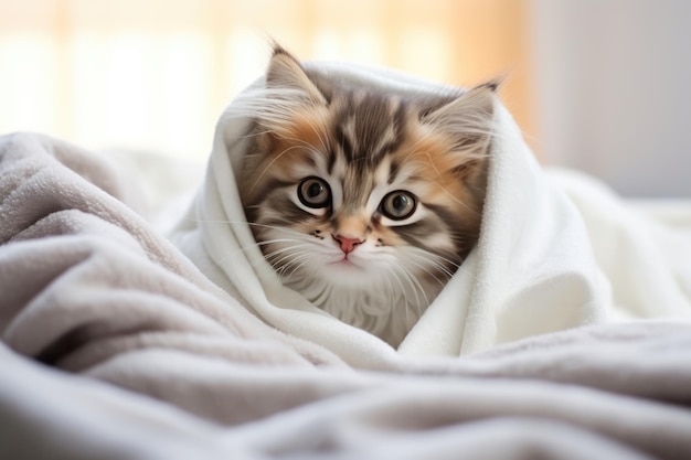 Cute little kitten in a blanket ai generative