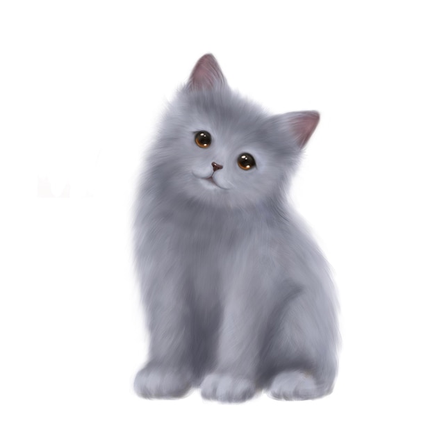 cute little kitten hand drawn realistic illustration