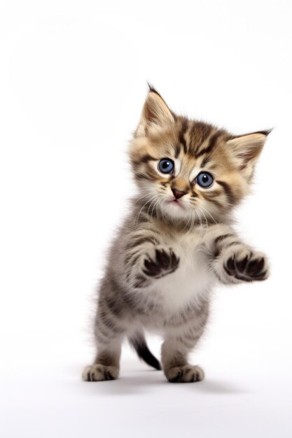 Cute little kitten on light background