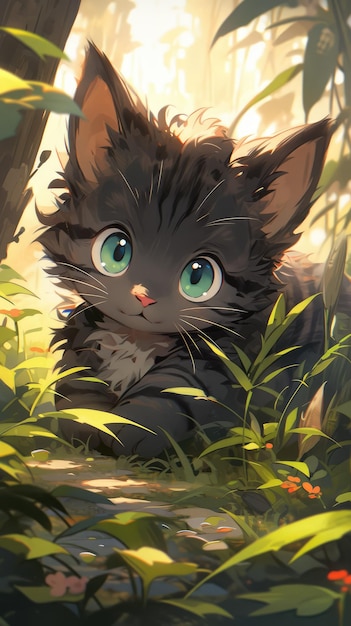 a cute little kitty in the forest