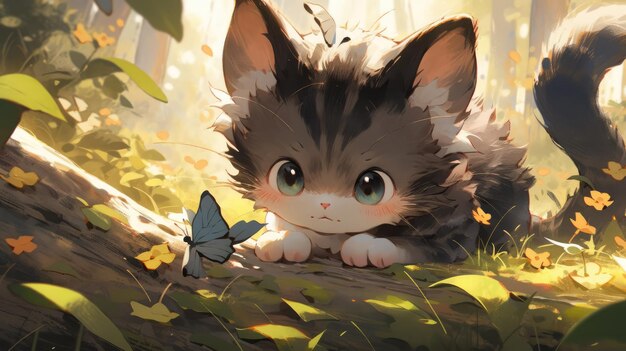 a cute little kitty in the forest