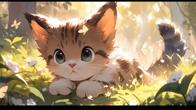 a cute little kitty in the forest