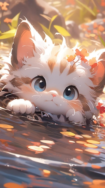 a cute little kitty in the river