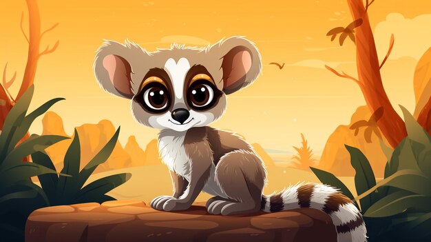 Photo a cute little lemur in vector style