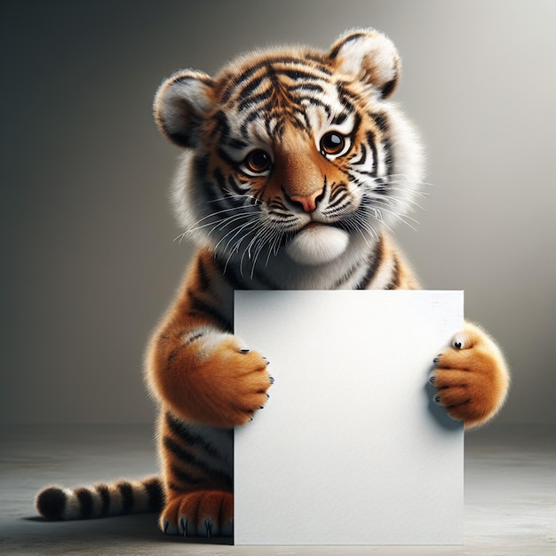 Photo a cute little liger holding a blank poster