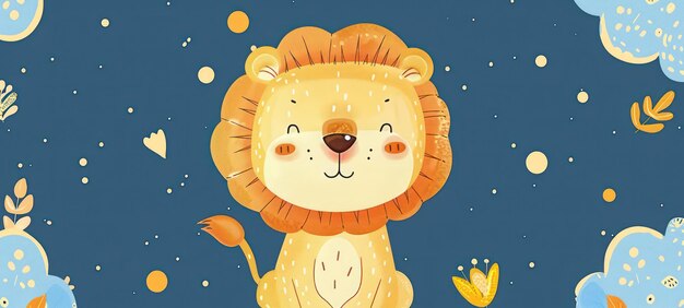 cute little lion cartoon pattern for childrens clothes decorative elements scattered around