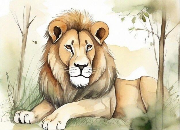 cute little lion with watercolor illustration