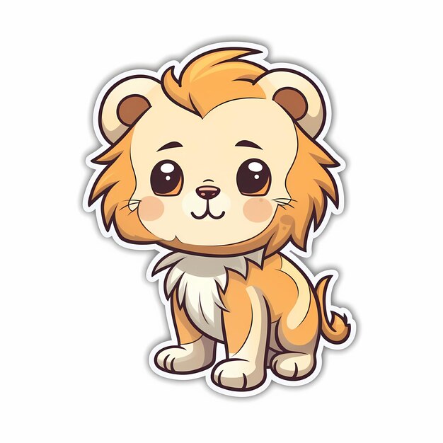 Милый маленький лев с белым фоном с наклейкой с мультфильмом о льве Generative ai