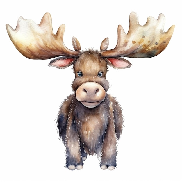 A cute little moose with big horns.