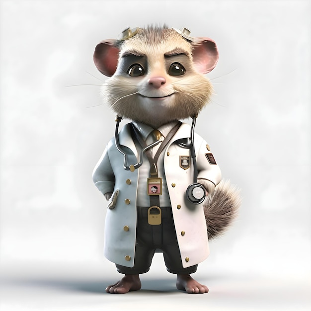 Cute little mouse with a stethoscope 3D rendering