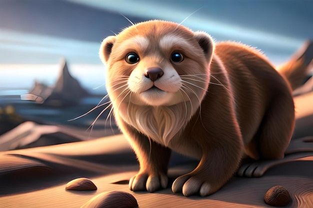 A cute little otter in the desert