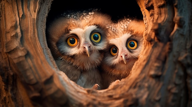 cute little owls in the nest