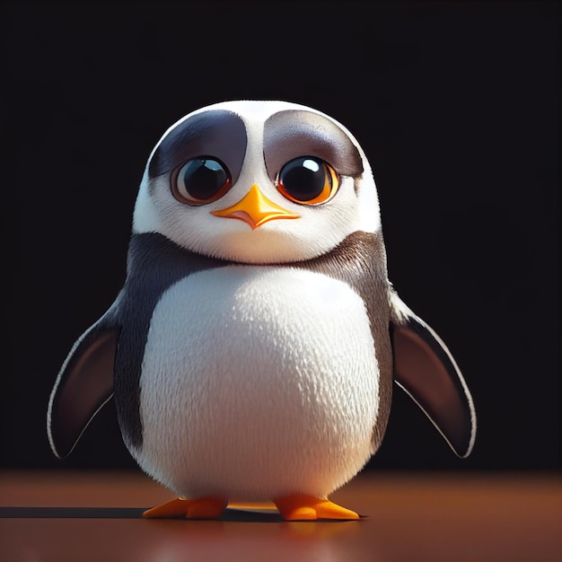 Simpatico pinguino con grandi occhi rendering 3d in stile cartone animato