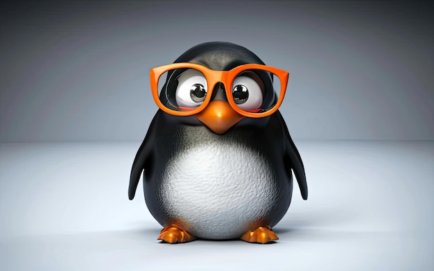 厚い眼鏡をかぶった可愛い小さなペンギン 清潔な背景