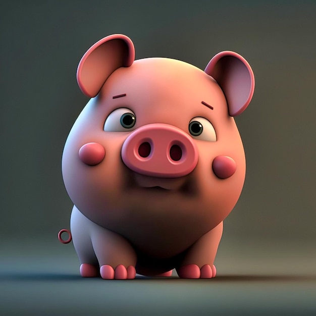 Cute little pig 3d rendering, illustration of farm animals. Digital art. Created with generative ai