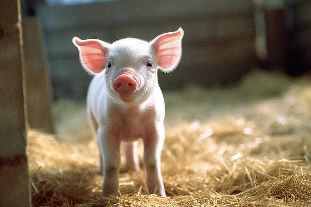 Cute little piglet on the farm Selective focus