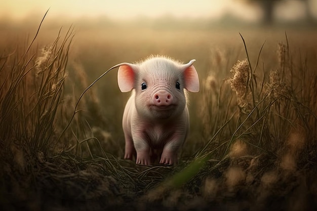 Cute little piglet in the field