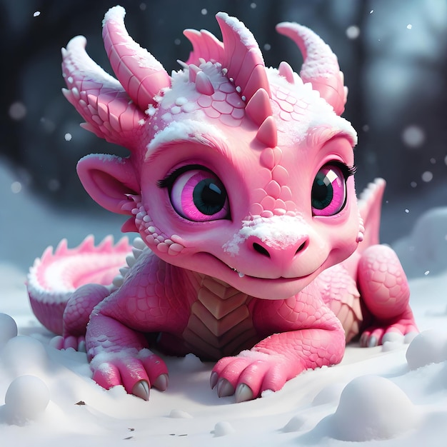 a cute little pink dragon cub laying down in the snow adorable digital painting dream animal