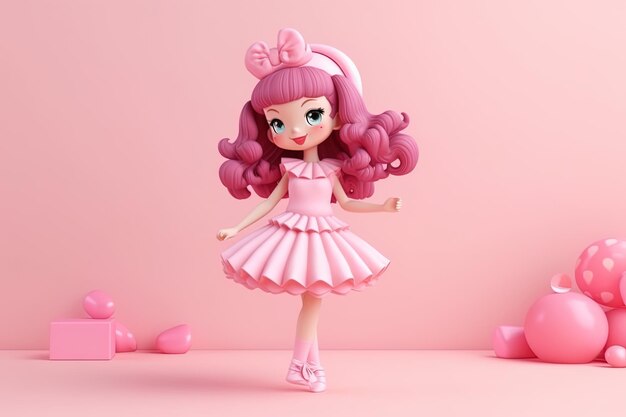 Cute little pink princess a defined pink background 3d generated