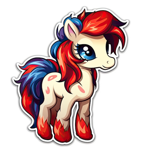 Cute little pony cartoon sticker isolated on white background Vector illustration