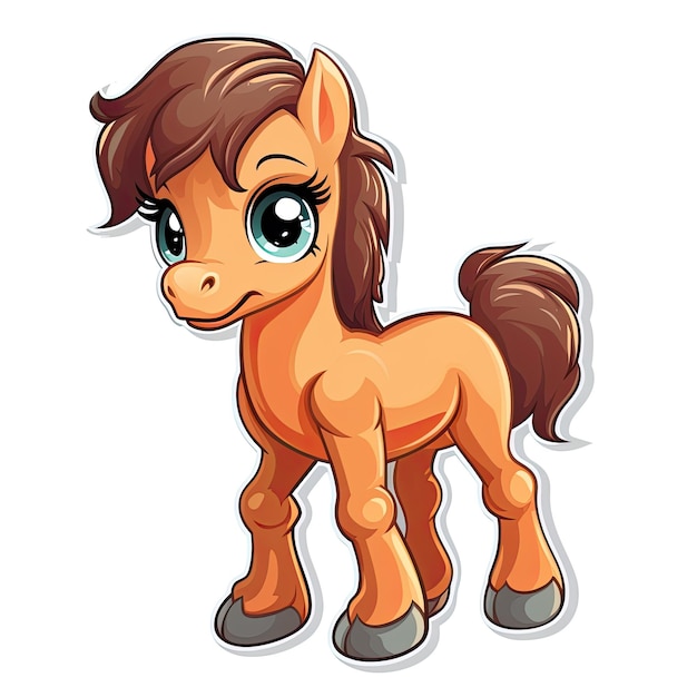 Cute little pony cartoon sticker isolated on white background Vector illustration