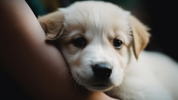 Cute little puppy on hands Illustration AI Generative