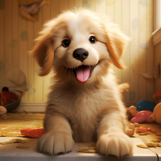 Photo cute little puppy happy dog