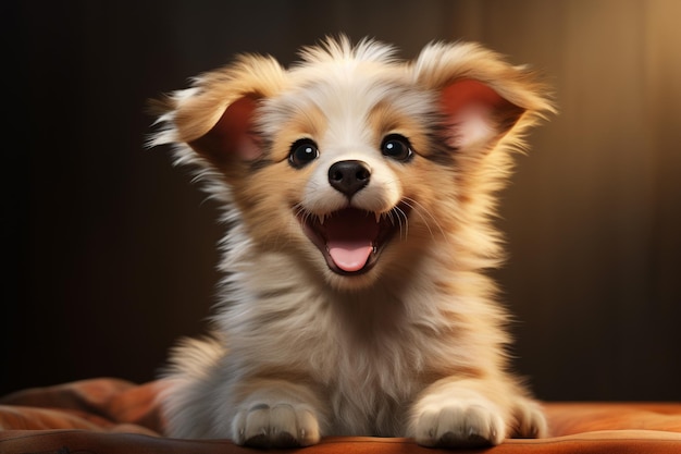 Photo cute little puppy happy dog