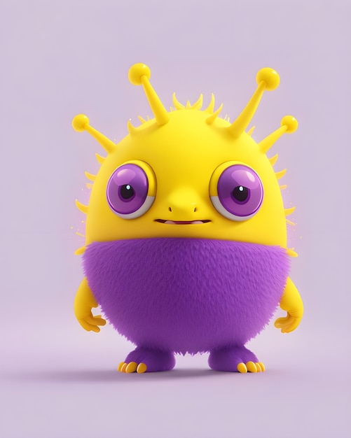 Cute little purple yellow alien creature on clean background