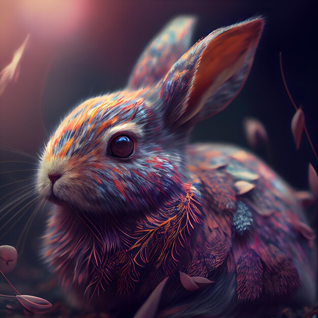 Cute little rabbit in the forest 3d rendering Computer digital drawing