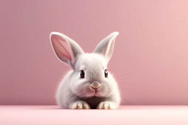 Cute little rabbit on pink backgroundholiday concept generative ai